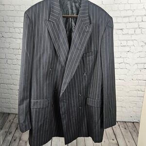 Franco Tassi Mens 52 X Double Breasted Wool Pinstripe Blazer Jacket Grey Canada